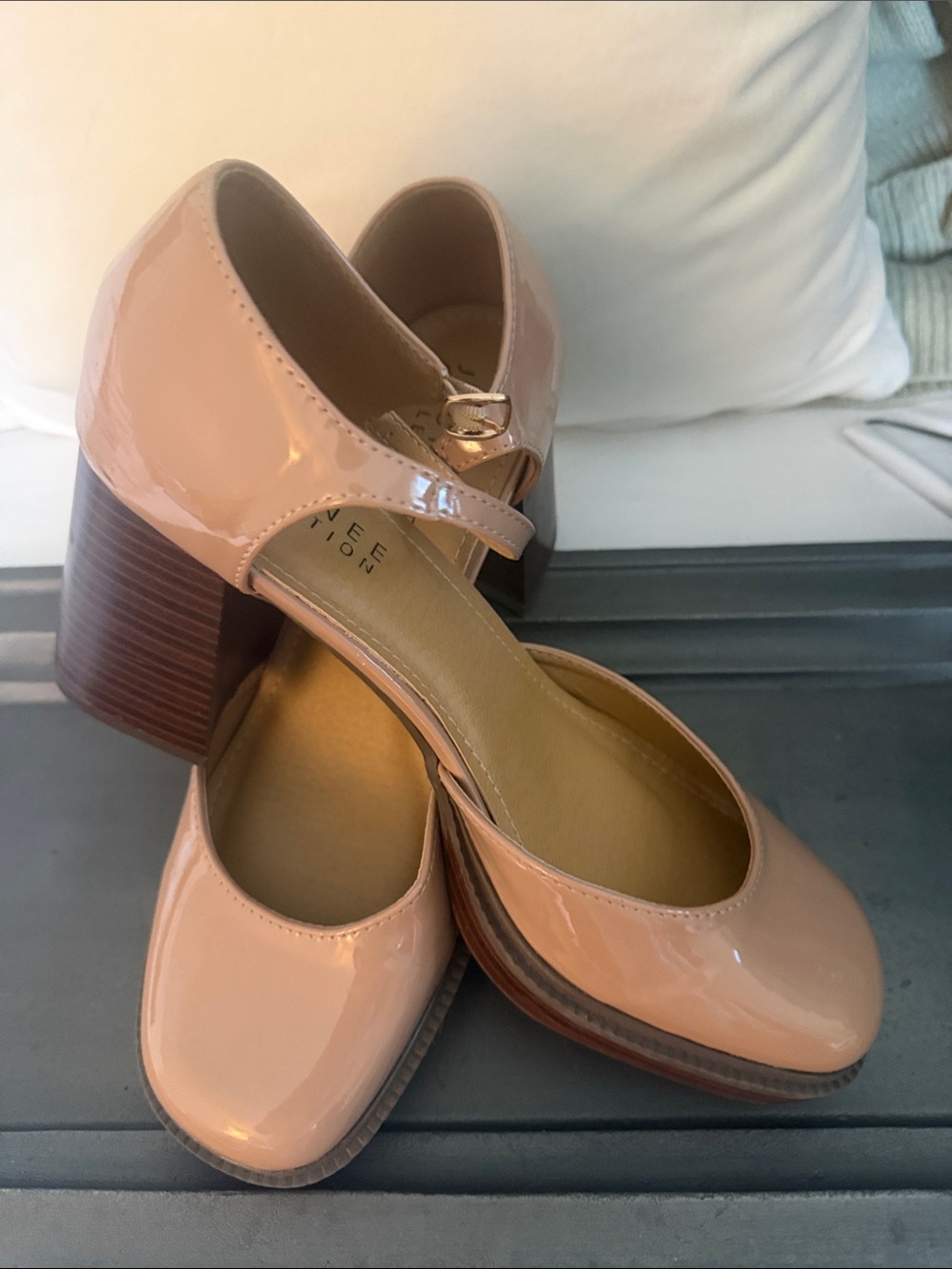Journee Collection Nude Patent Mary Jane Block Heels
